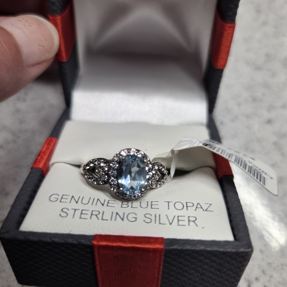 Jewelry - Blue Topaz Sterling Silver Ring With Lab Created White Sapphires